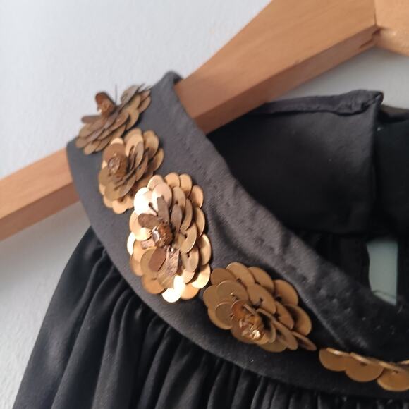 Milly Black Silk Halter Blouse Metal Flower Detail 8 NWT - Picture 6 of 13